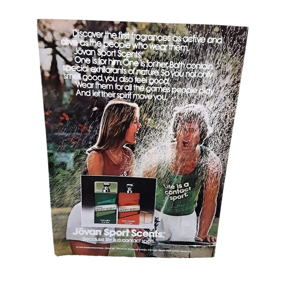 Jovan Sports Scents Woman Man Contact Sport 1979 Original Magazine Print Ad